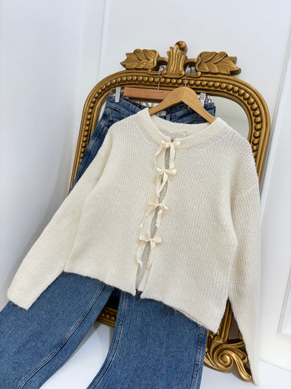 Isabelle Ribbon Cardigan in White (XS-3XL)