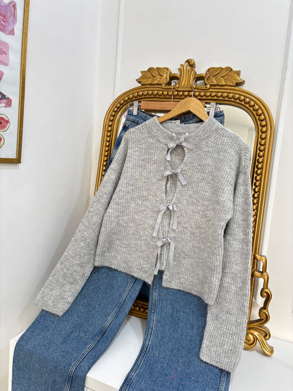 Isabelle Ribbon Cardigan in Grey (S-2XL)