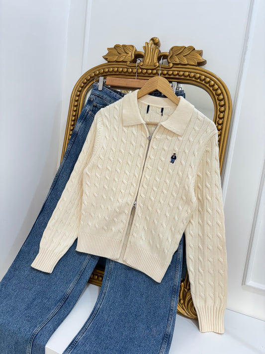 Teddy Zip Cardigan in White (XS-M)