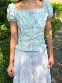 Isabelle Polka Dot Top in Light Blue