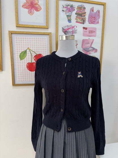 Teddy Embroidered Cardigan in Navy (S-L)