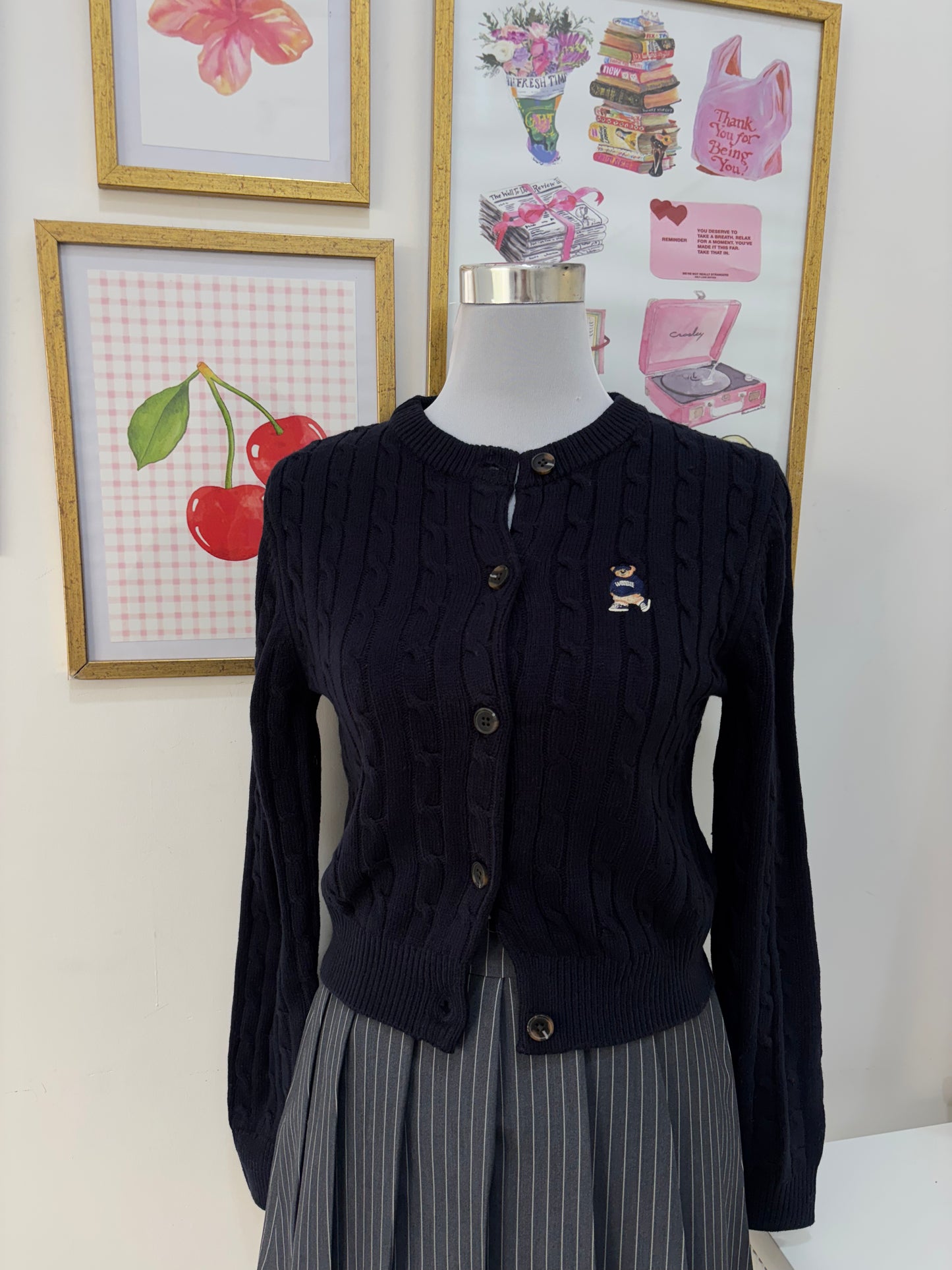 Teddy Embroidered Cardigan in Navy (S-L)