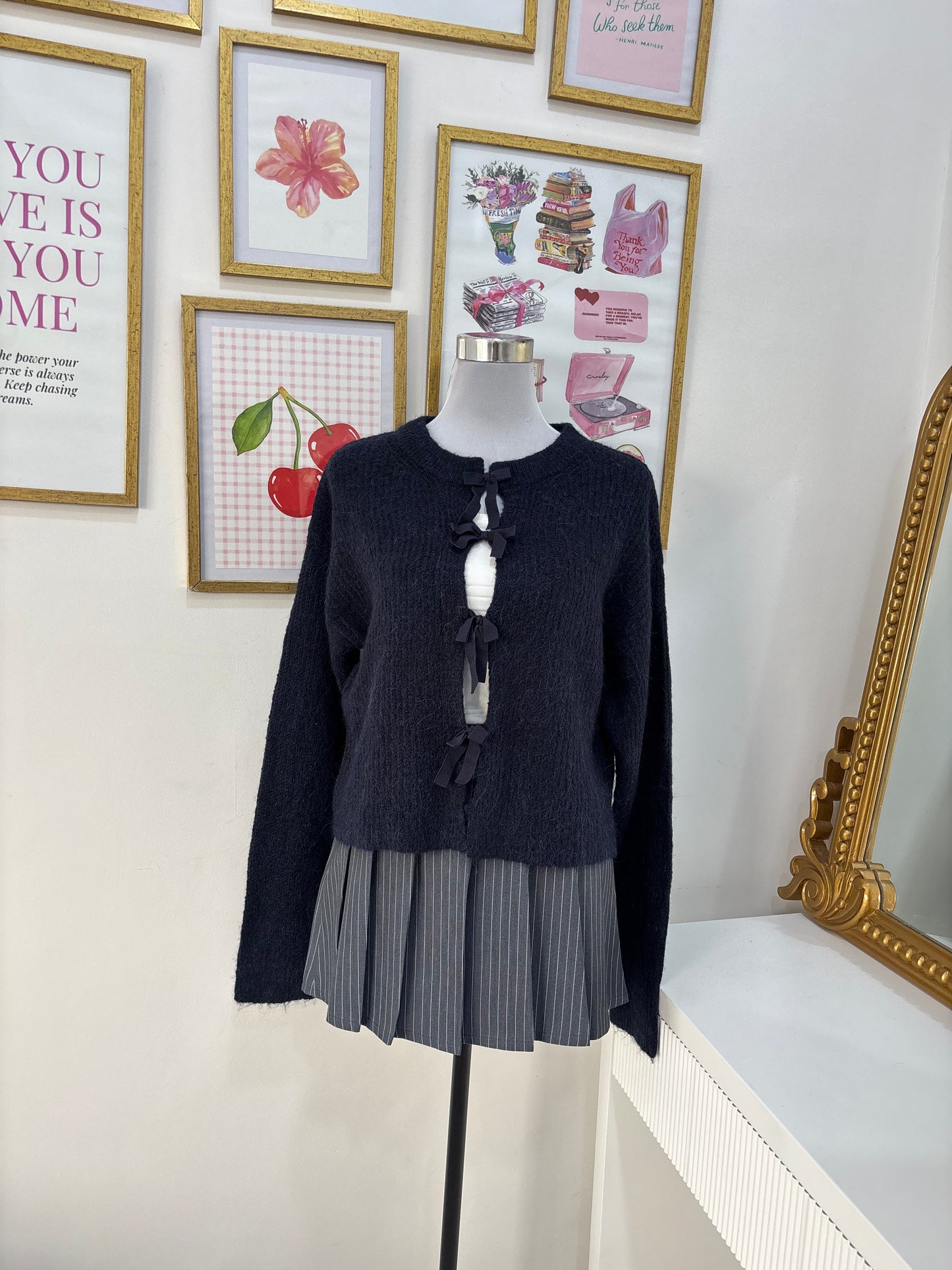 Isabelle Ribbon Cardigan in Navy (XS-3XL)