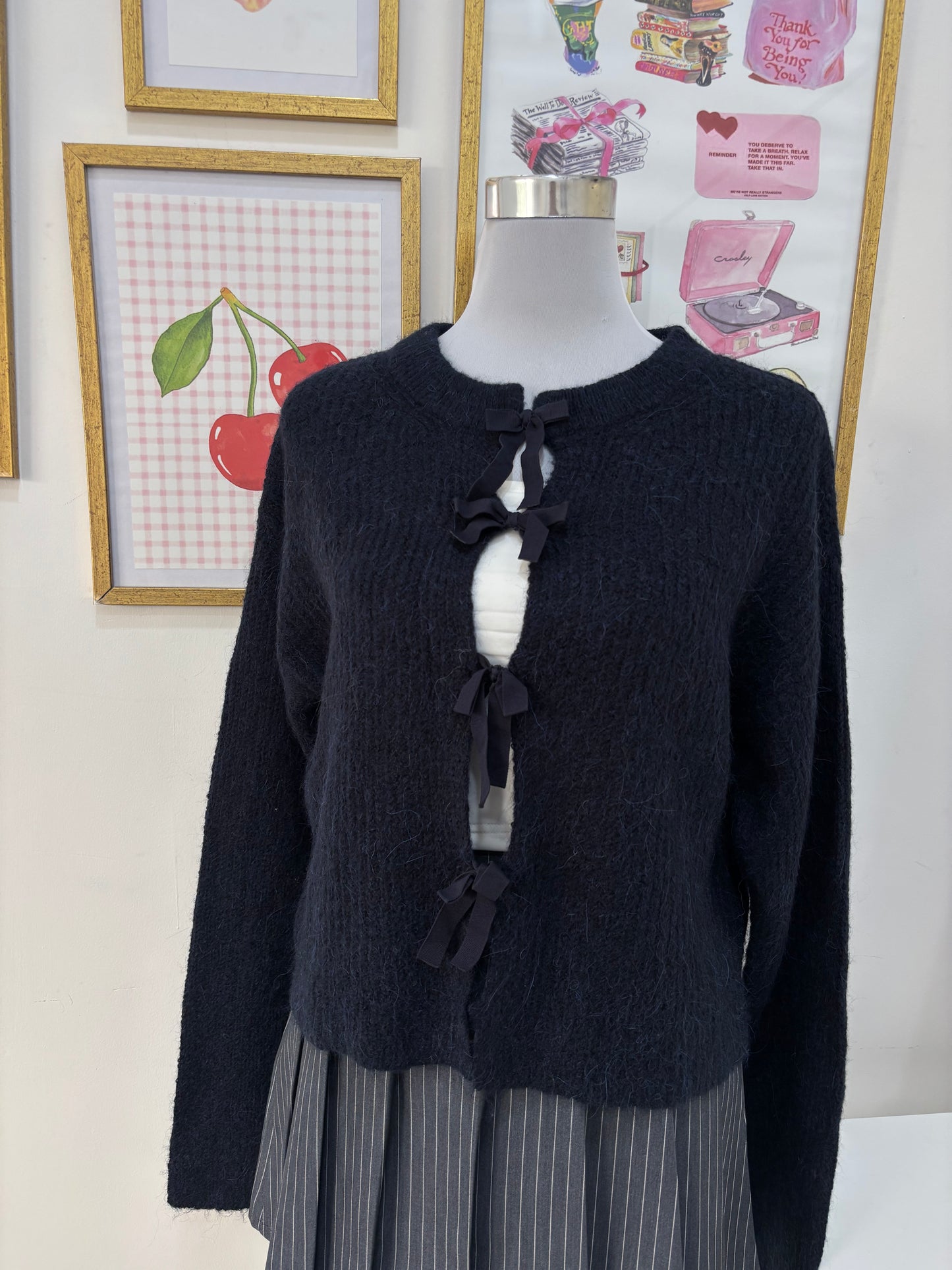 Isabelle Ribbon Cardigan in Navy (XS-3XL)