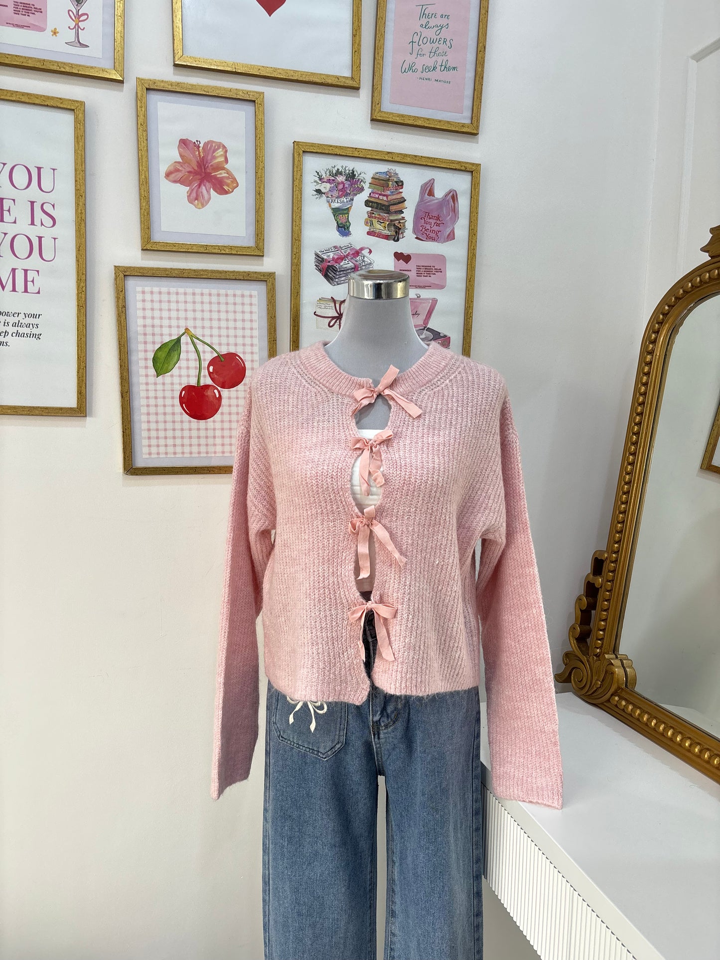 Isabelle Ribbon Cardigan in Pink (XS-3XL)