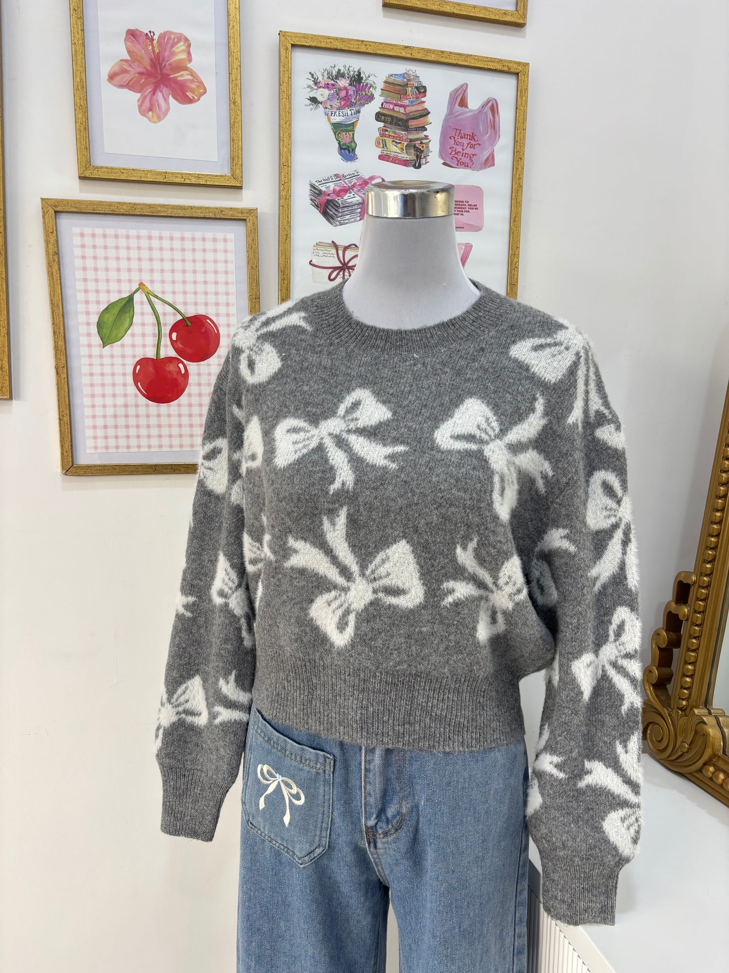 Bow Pullover in Grey (S-4XL)