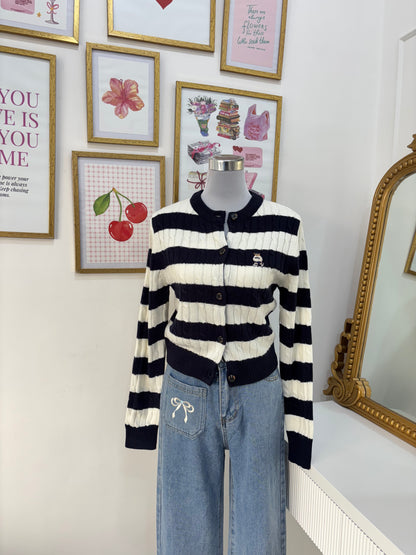 Teddy Embroidered Cardigan in Stripes (S-L)