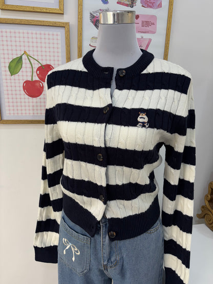 Teddy Embroidered Cardigan in Stripes (S-L)