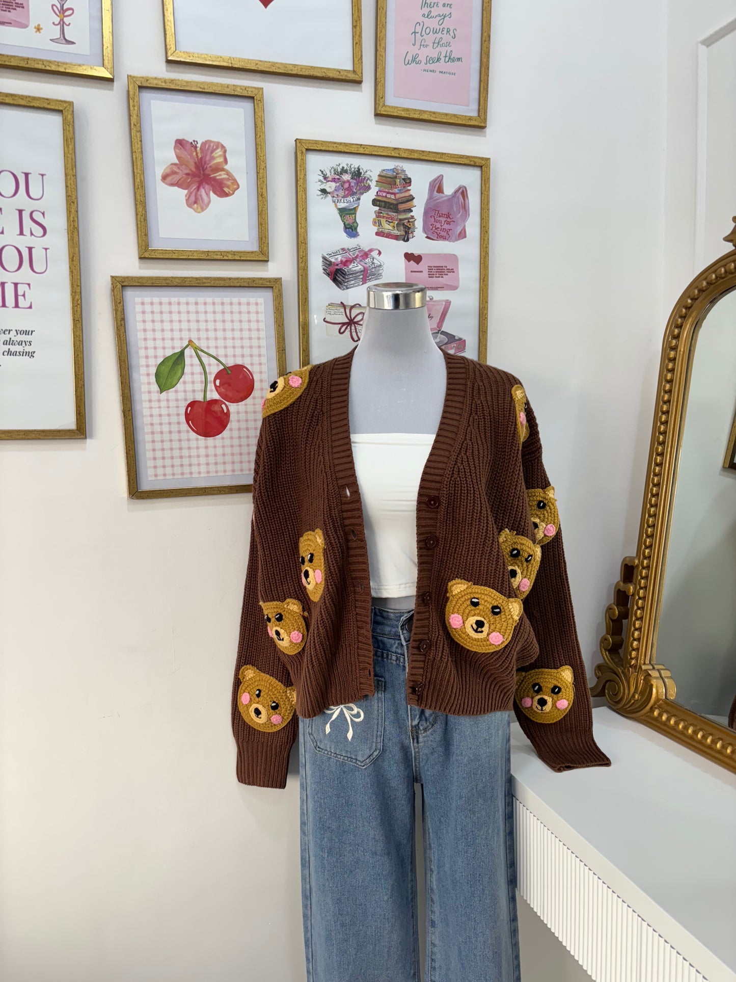 Teddy Applique Cardigan (M-5XL)