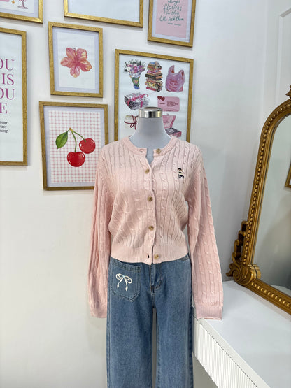 Teddy Embroidered Cardigan in Pink (S-L)