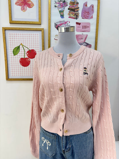 Teddy Embroidered Cardigan in Pink (S-L)