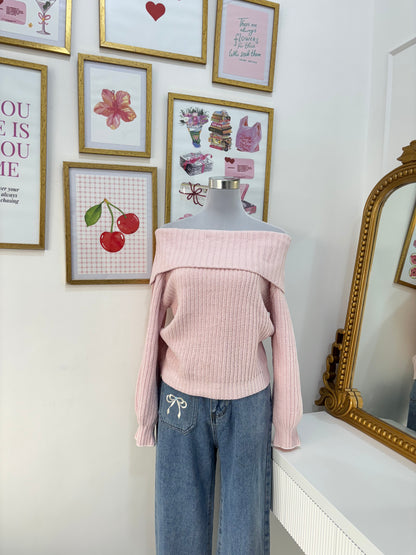 Daisy Offshoulder Sweater in Pink (XS-L)