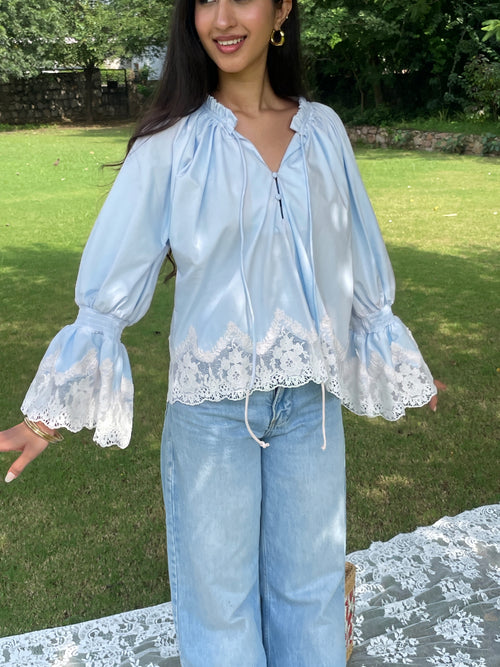 Isadora Lace Top in Sky - PREORDER