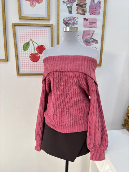 Daisy Offshoulder Sweater in Dark Pink (XS-L)