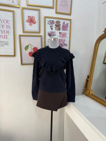 Fiona Ruffle Pullover in Navy (XS-L)