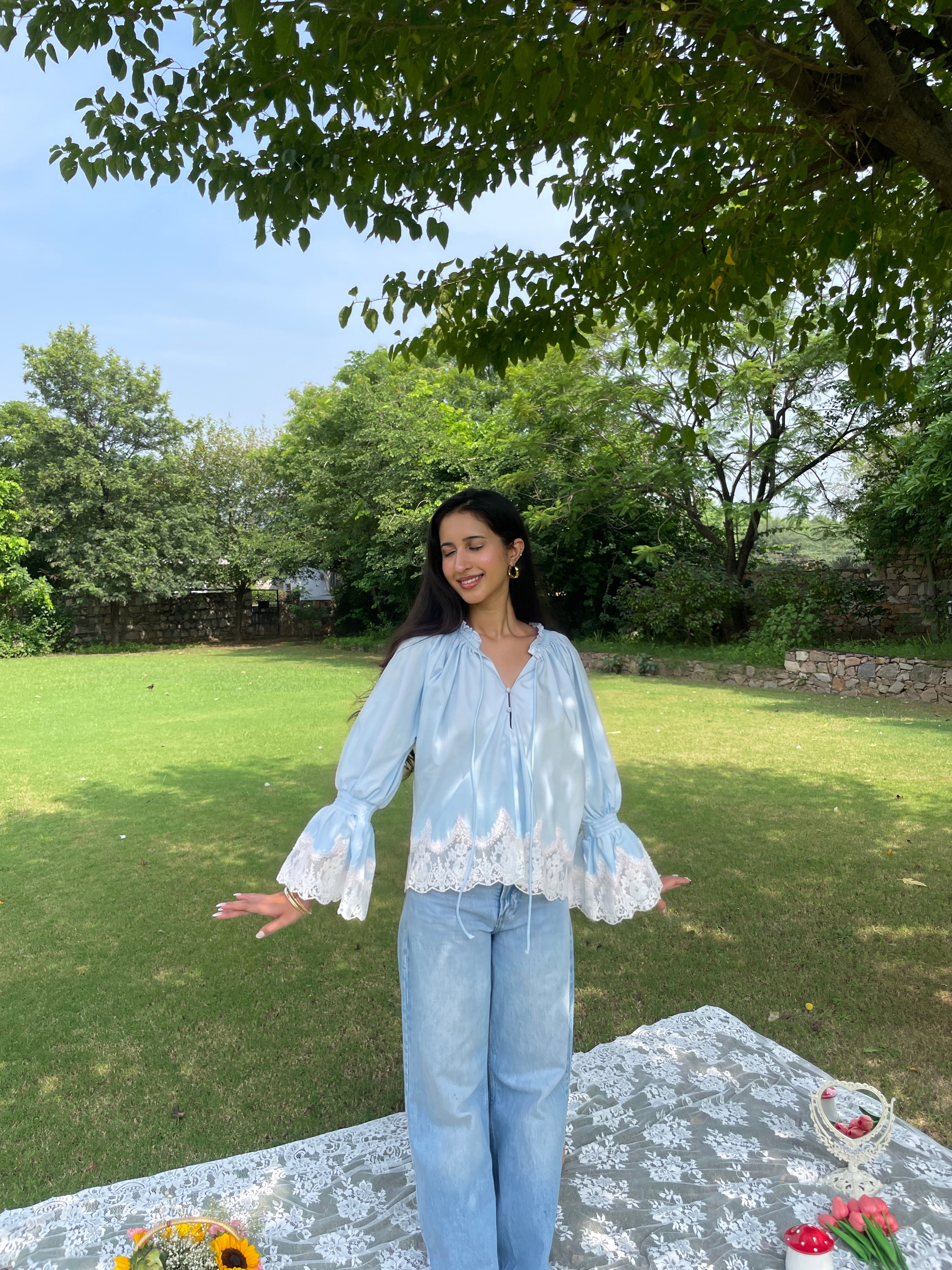 Isadora Lace Top in Sky - PREORDER
