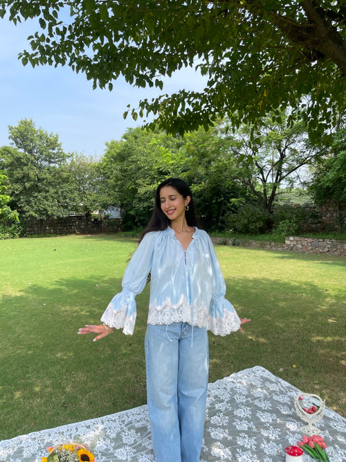 Isadora Lace Top in Sky - PREORDER