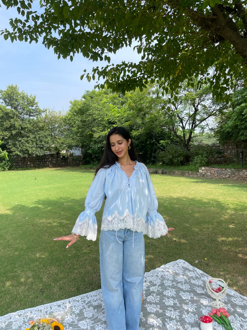 Isadora Lace Top in Sky - PREORDER
