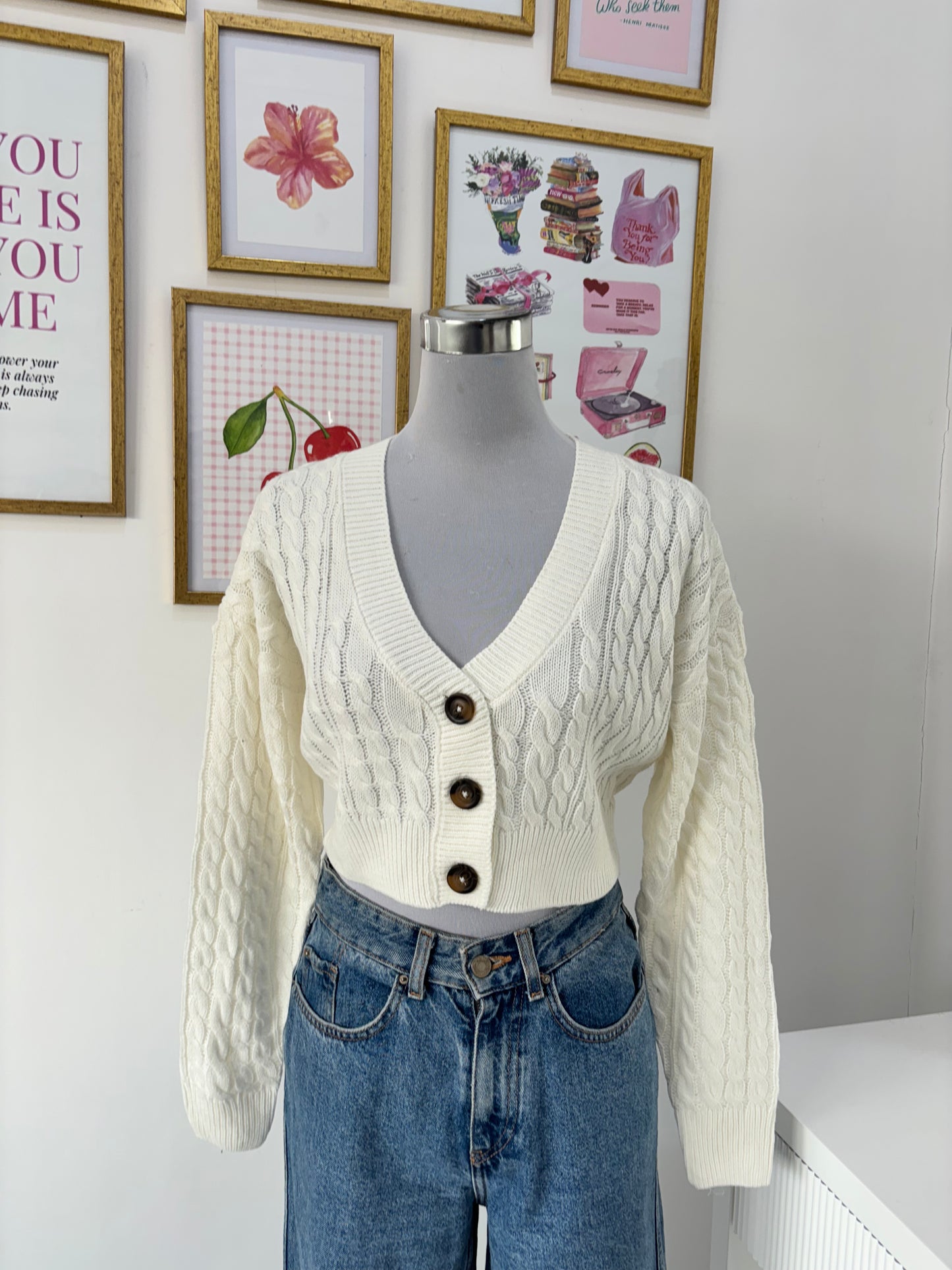 Snowy Cable Knit Cardigan (XS-2XL)