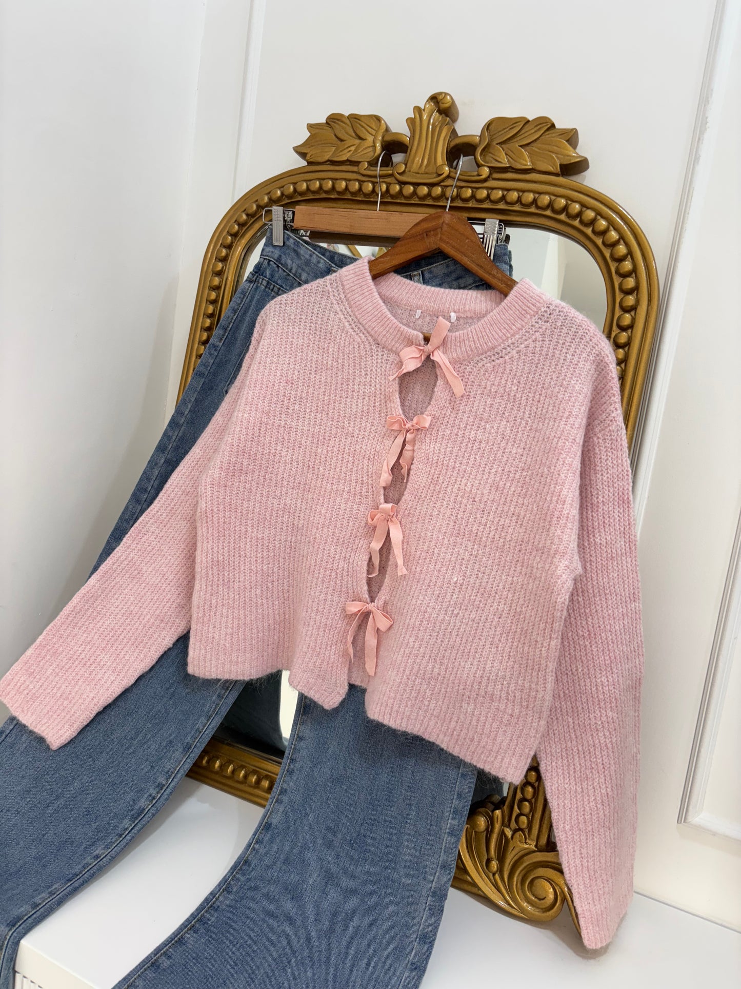 Isabelle Ribbon Cardigan in Pink (XS-3XL)