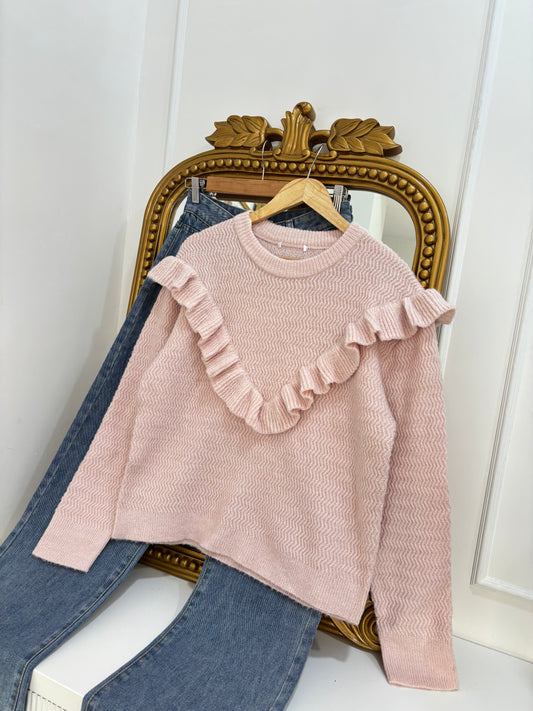 Fiona Ruffle Pullover in Pink (XS-L)