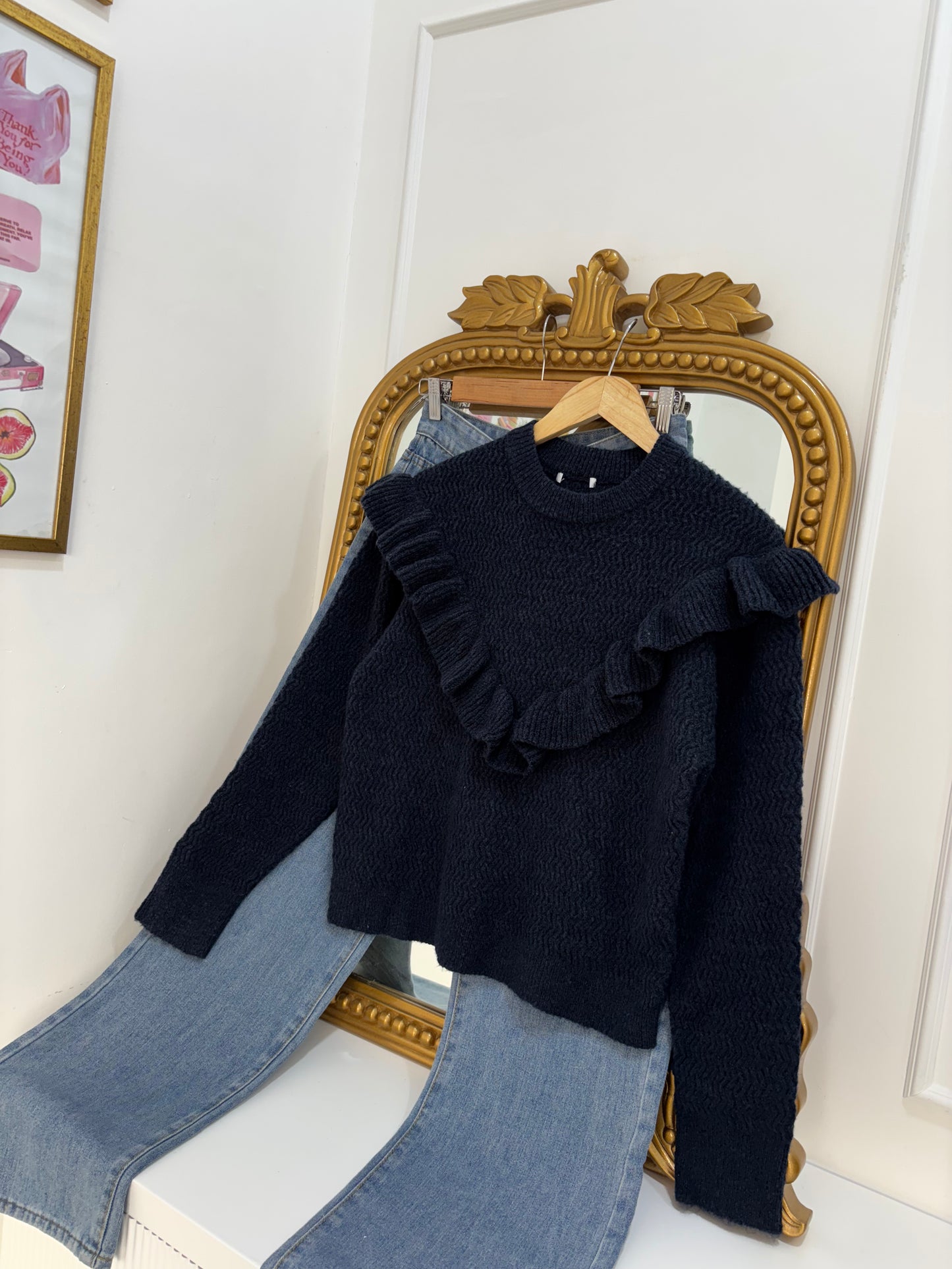 Fiona Ruffle Pullover in Navy (XS-L)