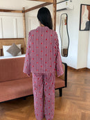 Amour Night Suit Set in Burgundy Hearts