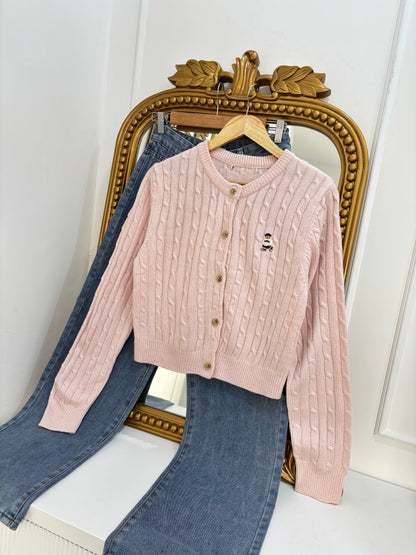 Teddy Embroidered Cardigan in Pink (S-L)