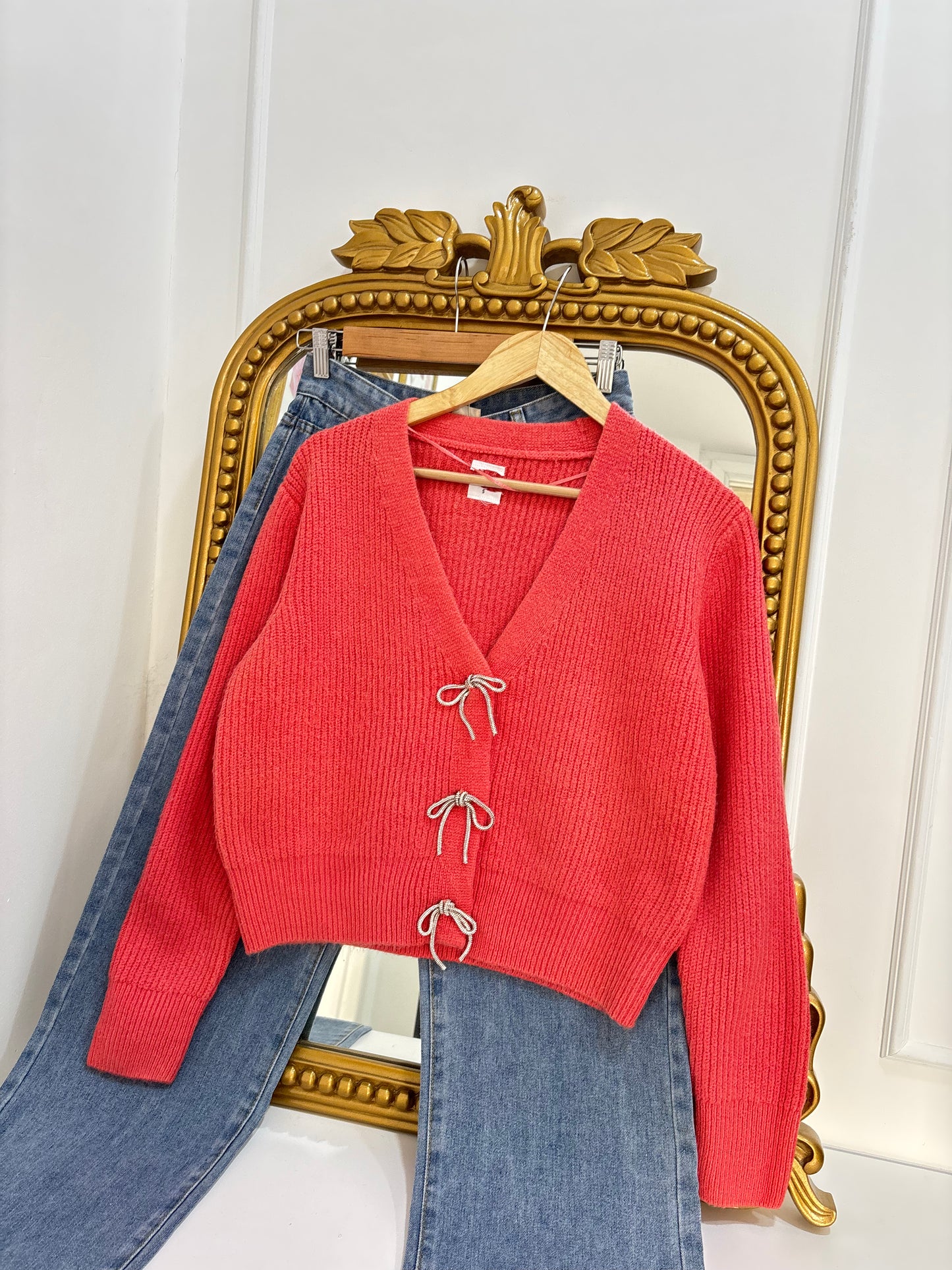 Zoe Bow Cardigan in Coral (S-2XL)