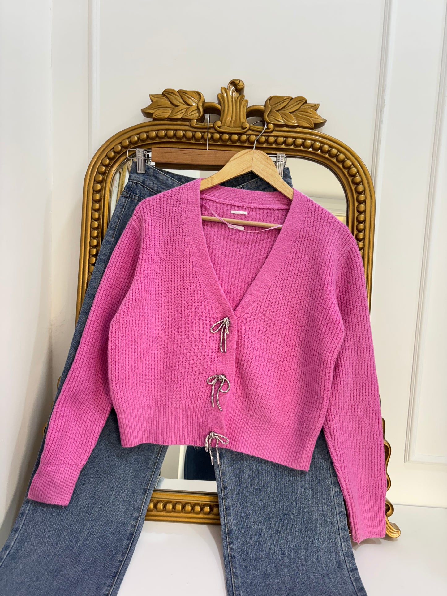 Zoe Bow Cardigan in Pink (XS-2XL)