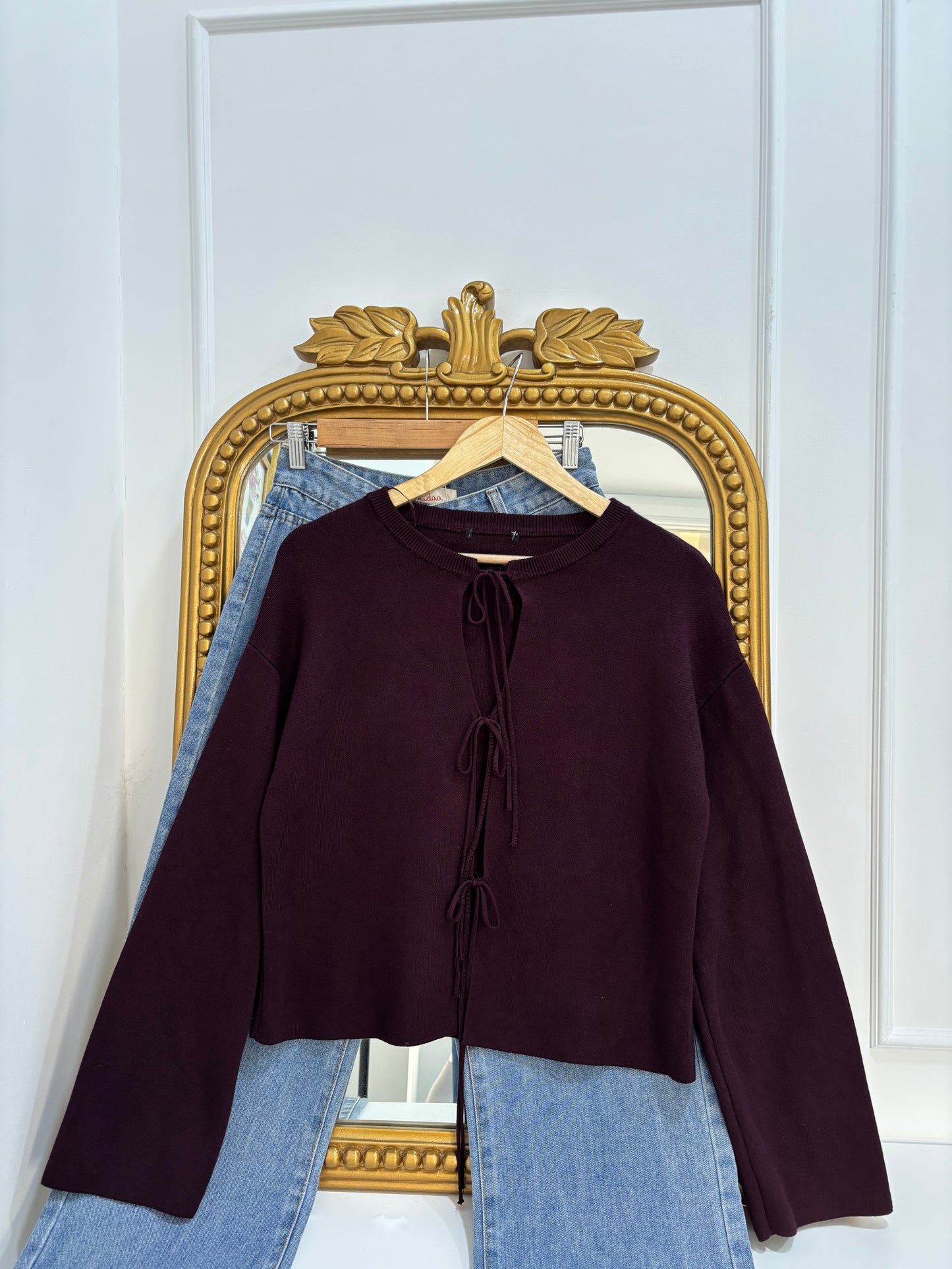 Vivi Tie-Up Cardigan in Wine (XS-2XL)