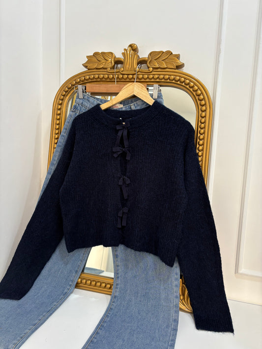 Isabelle Ribbon Cardigan in Navy (XS-3XL)