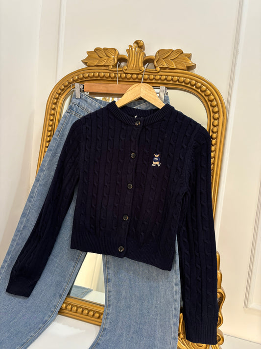 Teddy Embroidered Cardigan in Navy (S-L)