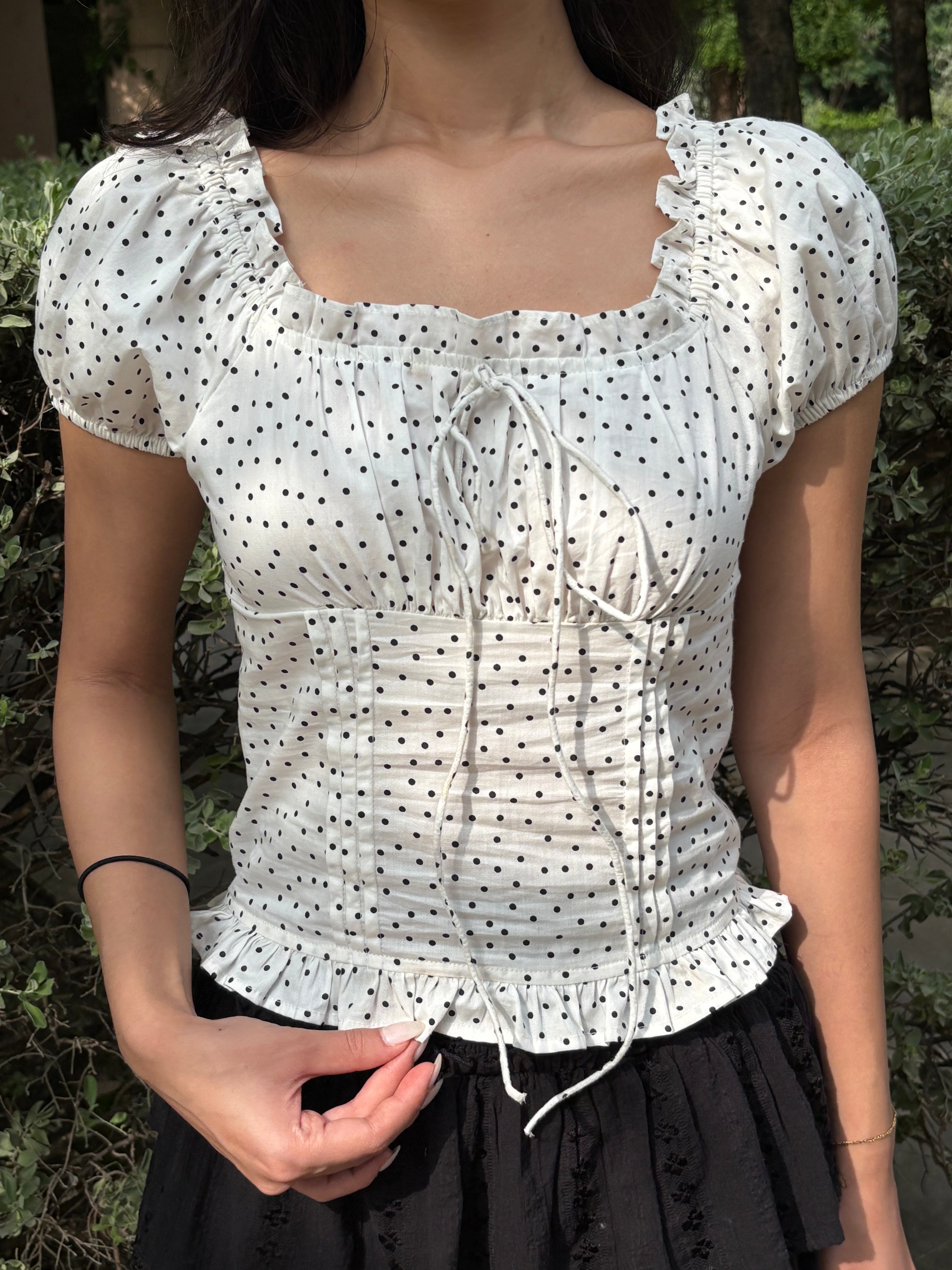 Isabelle Polka Dot Top in White