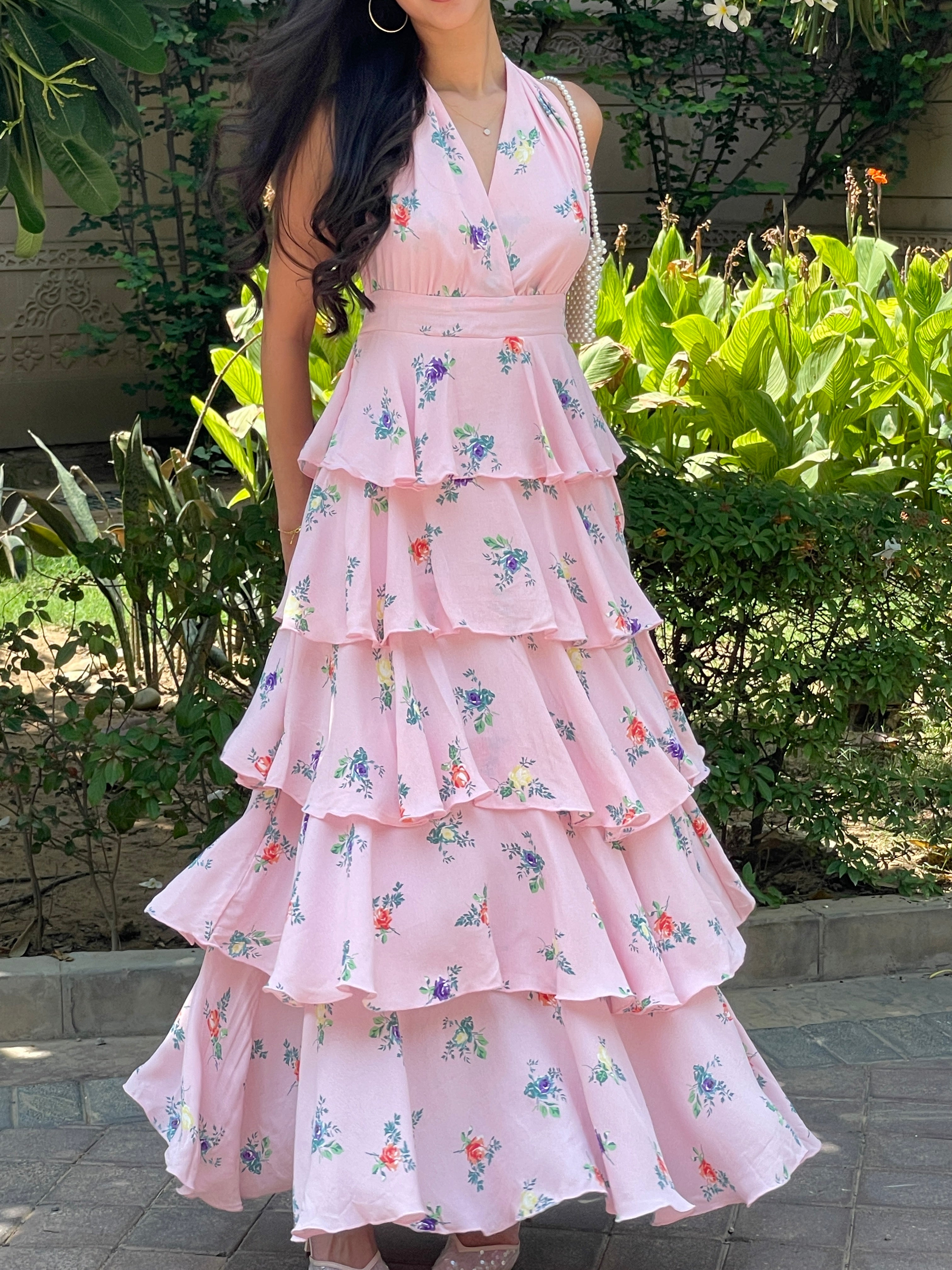 Arabelle Frill Dress in Pink Floral
