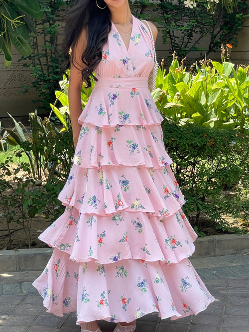 Arabelle Frill Dress in Pink Floral