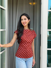 Lizzie Top in Brown Polka Dot