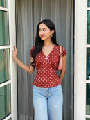 Honey Top in Brown Polka Dot