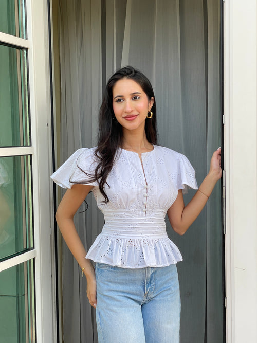 Vivienne Top in White Eyelet