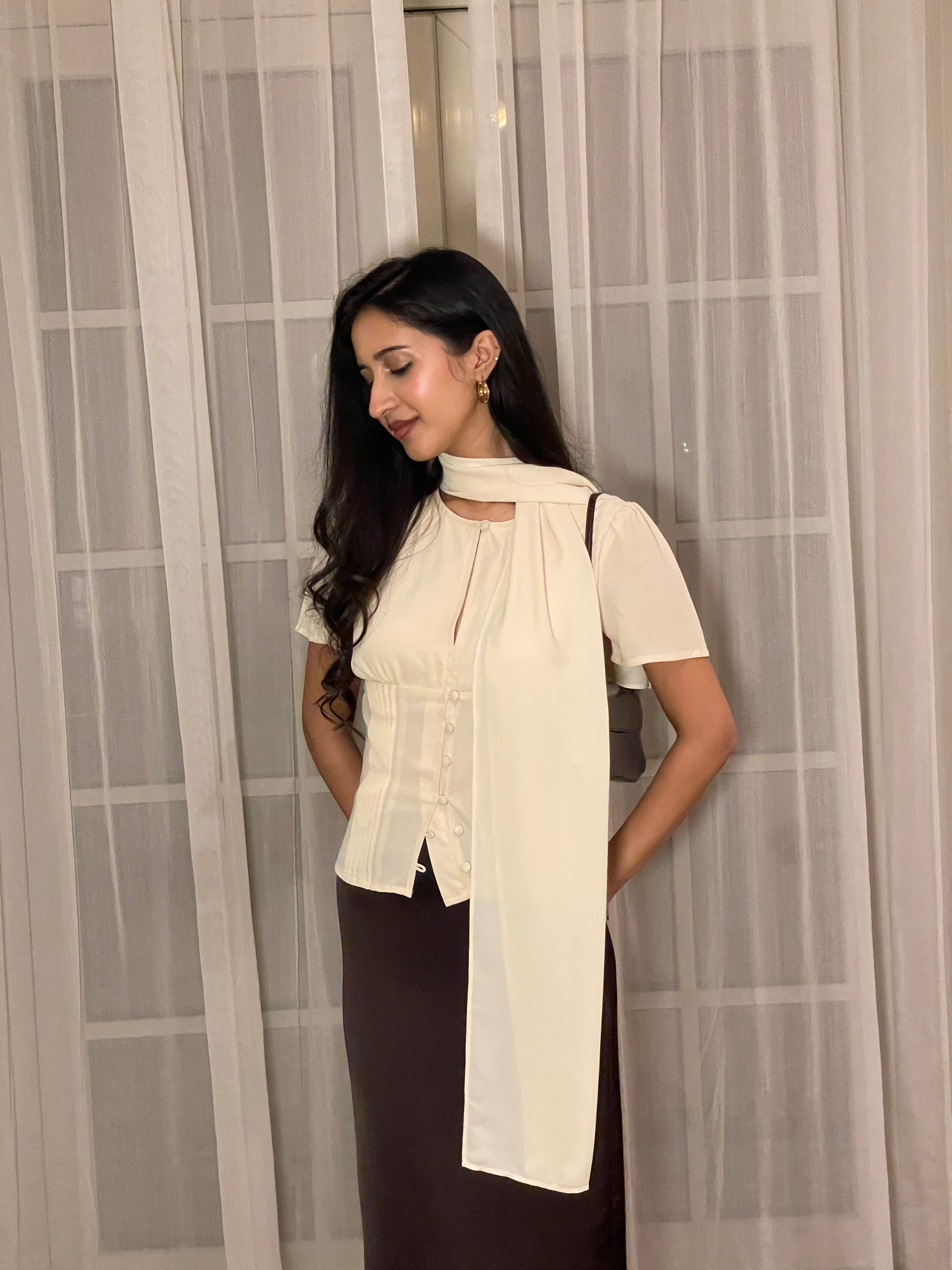 Sylvie Top with Scarf in Cream