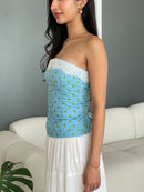 Florence Lace Top in teal polka dot
