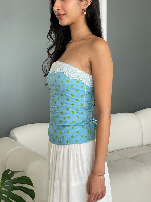 Florence Lace Top in teal polka dot
