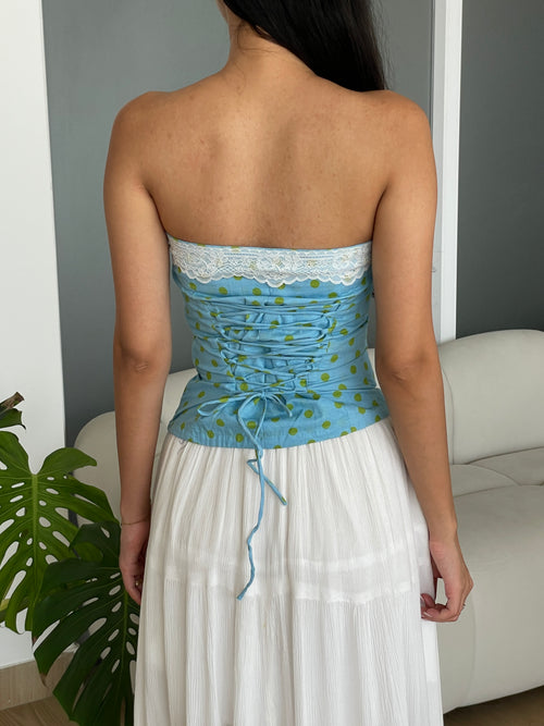 Florence Lace Top in teal polka dot
