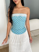 Florence Lace Top in teal polka dot