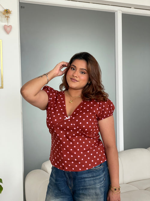 Honey Top in Brown Polka Dot