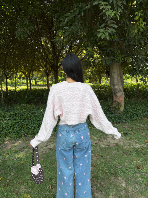 Cable Knit Bolero in Blush