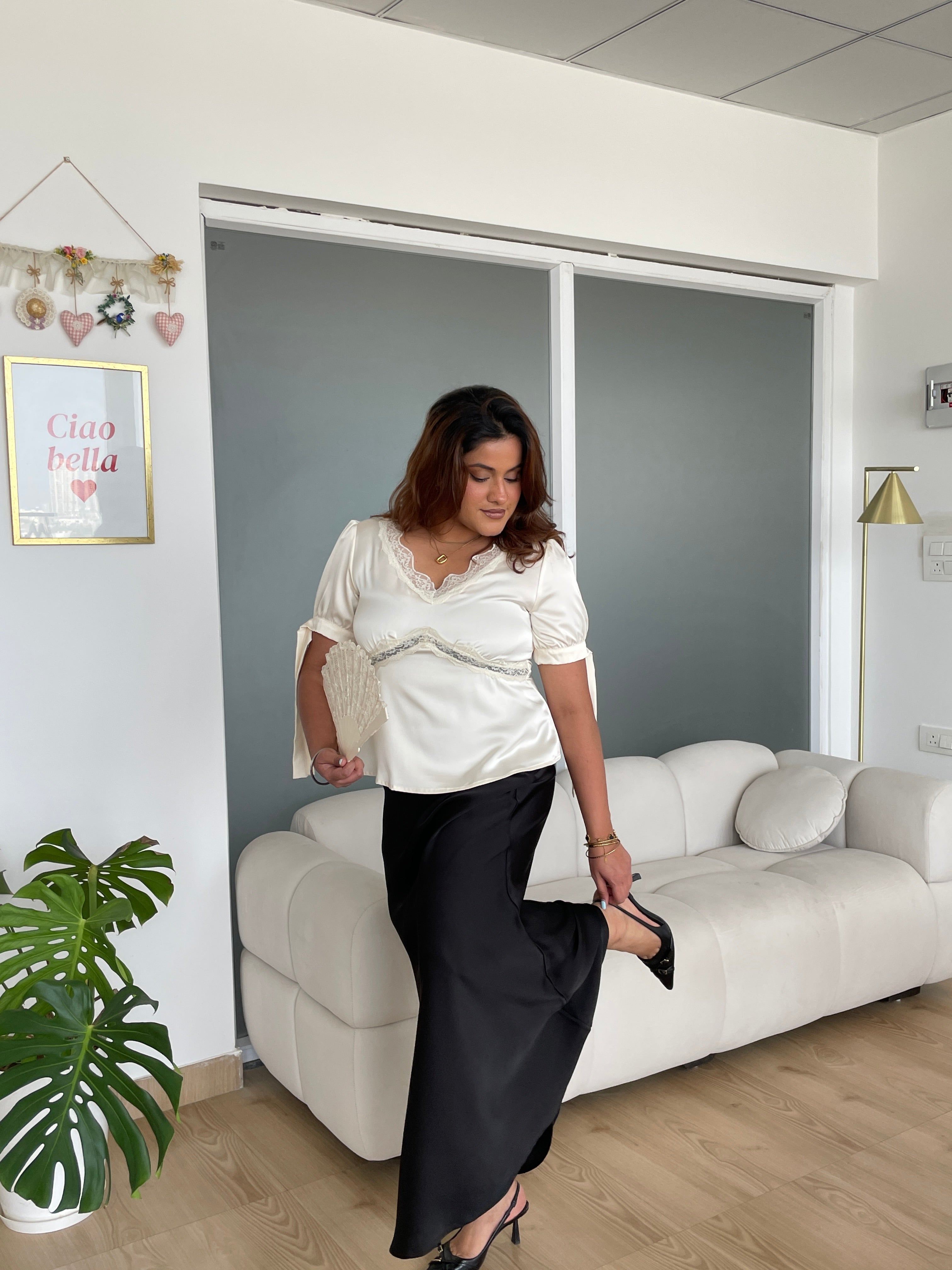 Lucine Satin Top in Cream