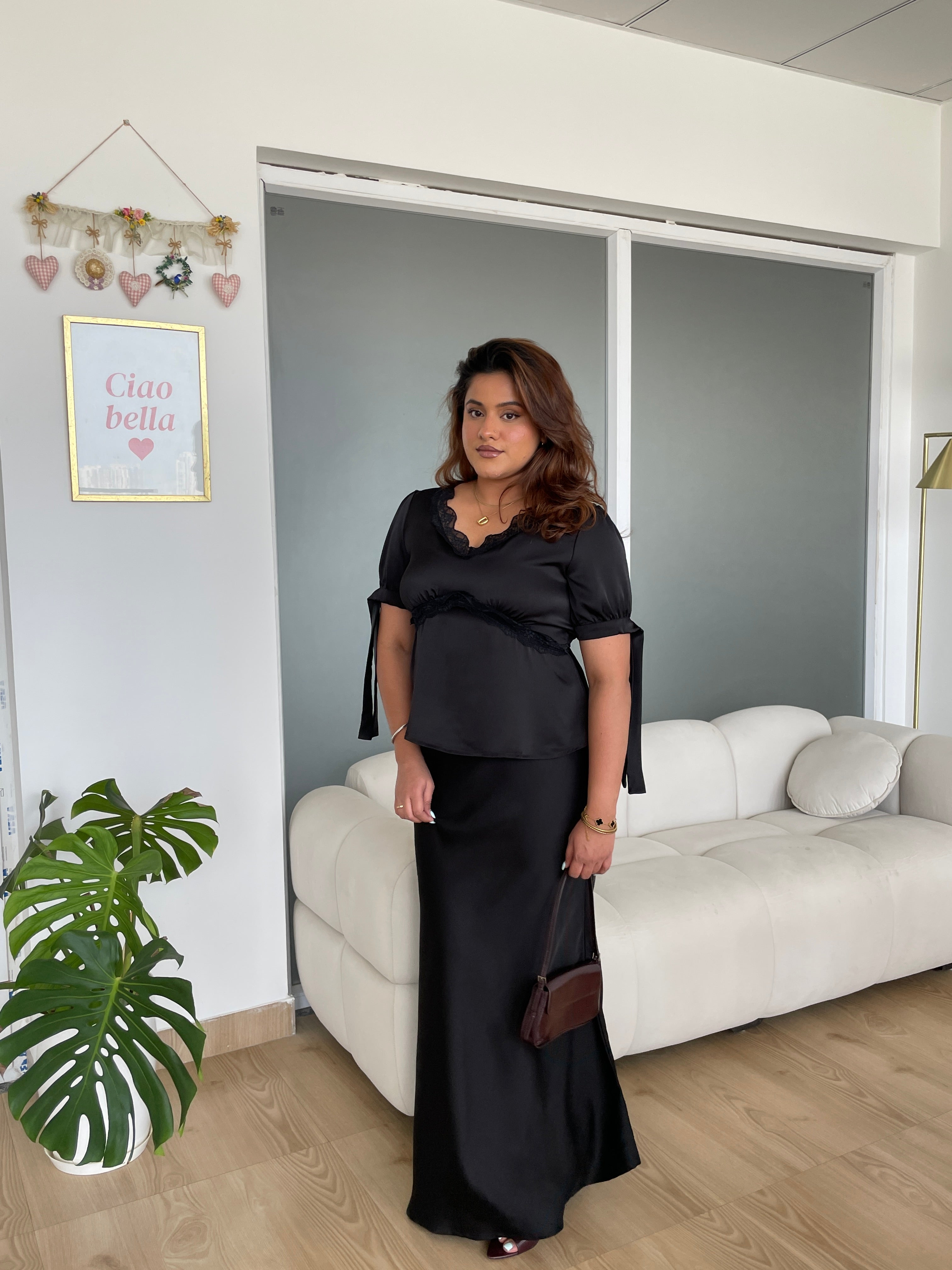 Celine Satin Skirt in Black