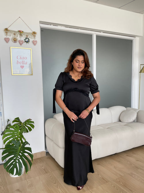 Lucine Satin Top in Black