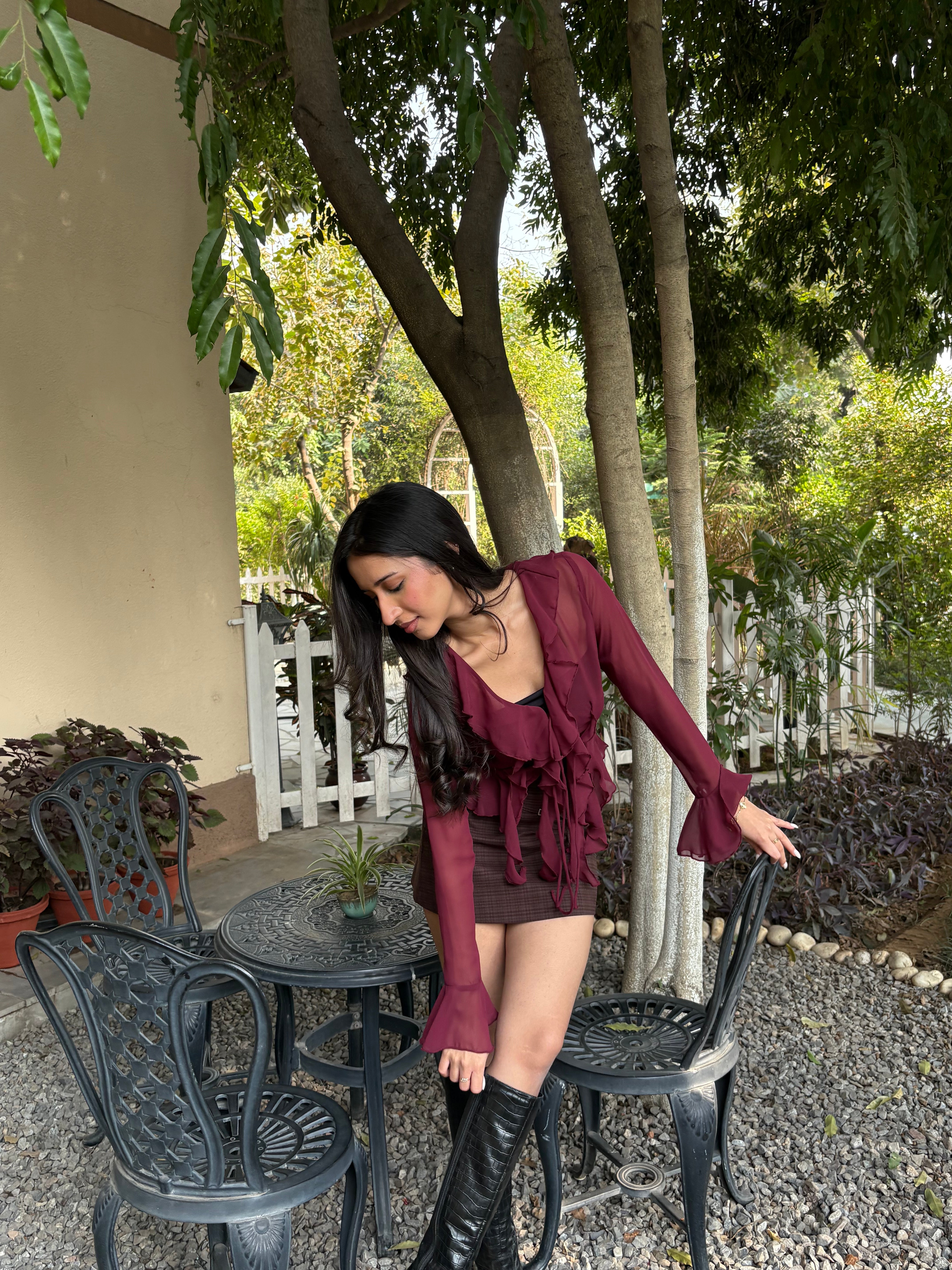 Juliette Ruffle Top in Burgundy